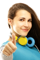 Naklejka premium young female with headphones