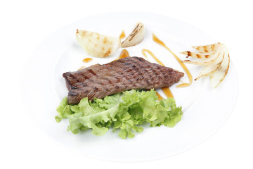 meat food : grilled steak on green lettuce salad