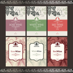Set of vector wine labels - obrazy, fototapety, plakaty