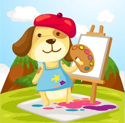 Foto op Plexiglas Honden Kunstenaar hond schilderen