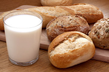 glass of milk and bread
