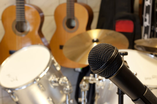 microphone and drums in studio