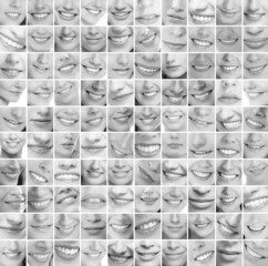 A huge collage of many different smiles of young women