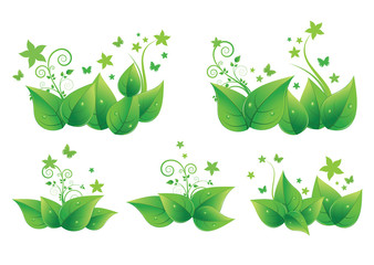 set of green vector elements