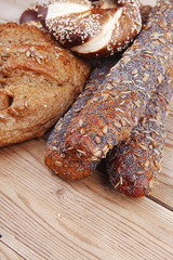 rural homemade rye bread and baguette