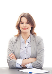 A young Caucasian businesswoman in formal clothes