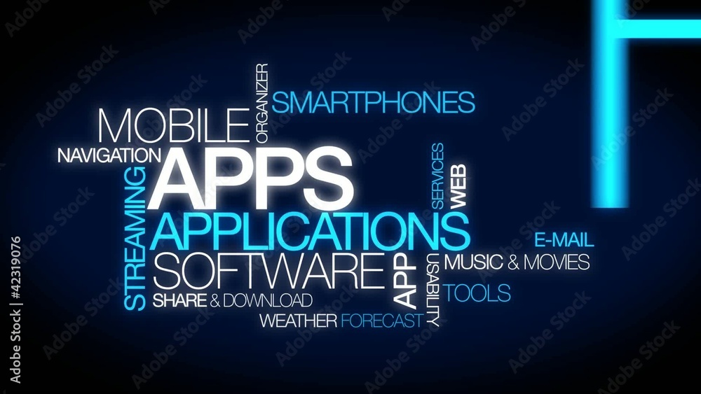 Wall mural mobile apps software application tag cloud animation