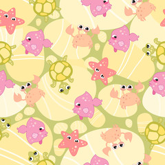 Seamless background with underwater animals