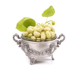 white mulberry on a white background close-up