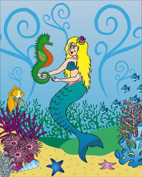 Mermaid and seahorse