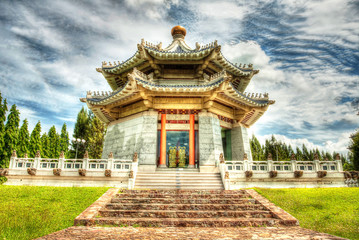 Chinese pagoda at public temple HDR image