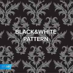 Damask black and white floral pattern, vector Eps10 illustration