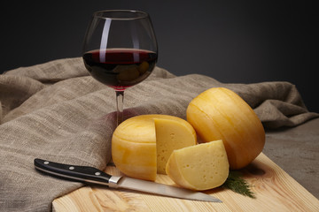 cheese wheels with wine