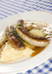 Grobe sausage bratwurst with mashed potatos sauerkraut  as phot