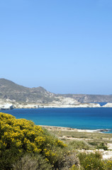 Fototapeta na wymiar limestone beach Mediterranean Sea Milos Greek Island Cyclades G