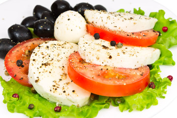 salad of mozzarella, tomatoes, olives