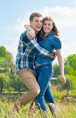 Happy young couple embracing