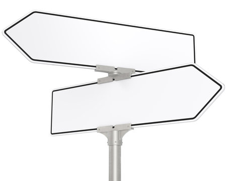 Blank directional road signs. White for Copy Space. Isolated.