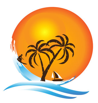 Tropical island paradise logo vector