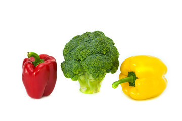 Sweet pepper and broccoli on white background