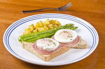 Poached Eggs on Toast Served with Roasted Vegetables