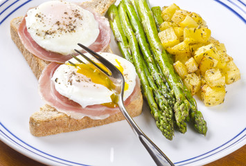 Poached Eggs on Toast Served with Roasted Vegetables