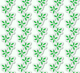 Paper stripes with green leaves, seamless pattern