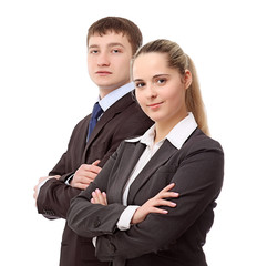 Young businesspersons standing isolated on white background