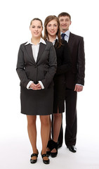 A line of business partners standing isolated on white