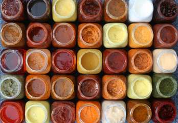 small colored bottles