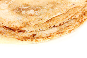 Stack of tasty pancakes isolated on white