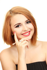 portrait of sexy young woman with glamour make up and red