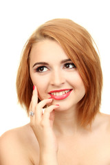 portrait of sexy young woman with glamour make up and red