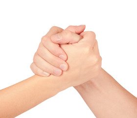 Two coupled hands, isolated on white background