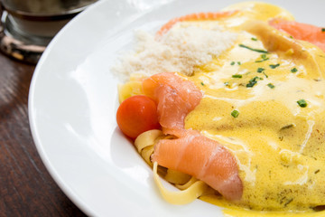 close-up of plate of pasta
