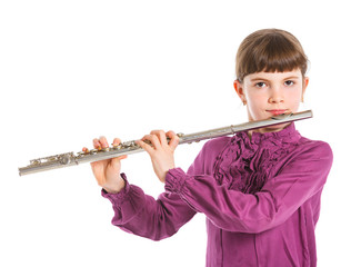 Girl playing transverse flute