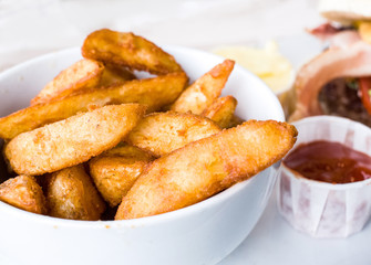 Golden French fries potatoes