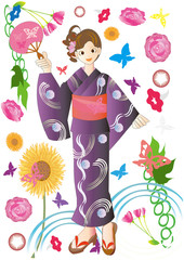 花と浴衣　flowers and summer traditional dress