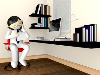 3D Man working in home office