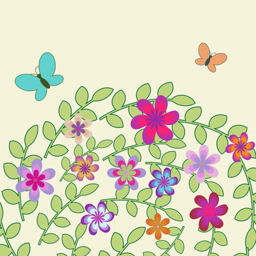 Decorative floral background with butterflies