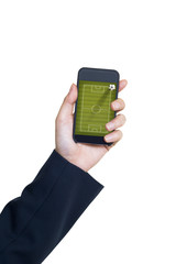 Football soccer field on hand, isolated