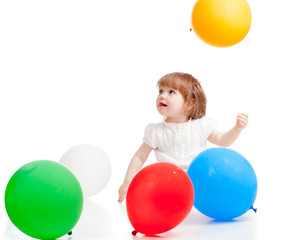 Fototapeta na wymiar dziewczyna z kolorowych balonów, odizolowane na białym