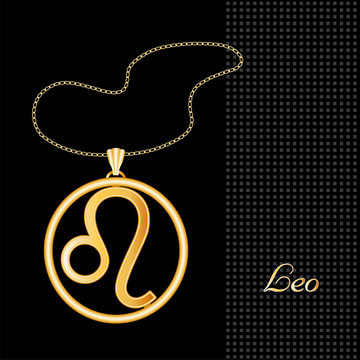 Leo Necklace and Chain, gold silhouette astrology symbol
