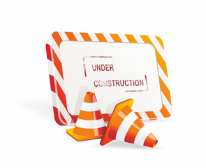 Under construction sign and traffic cone icons.