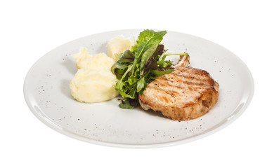 Grilled pork with salad and potato