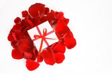 box in rose petals