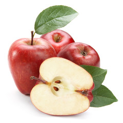Ripe apple fruit closeup isolated on white background