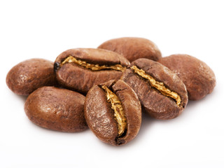 coffee beans isolated on white background. Studio macro