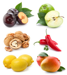 vegetables and fruits collection isolated on white background..