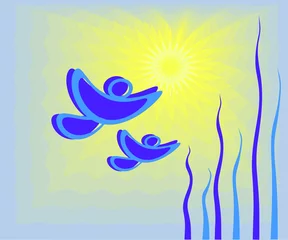 Deurstickers vogels vliegen naar de zon © suslo